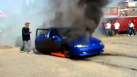 VIDEO: Burn-out terminat cu incendiu
