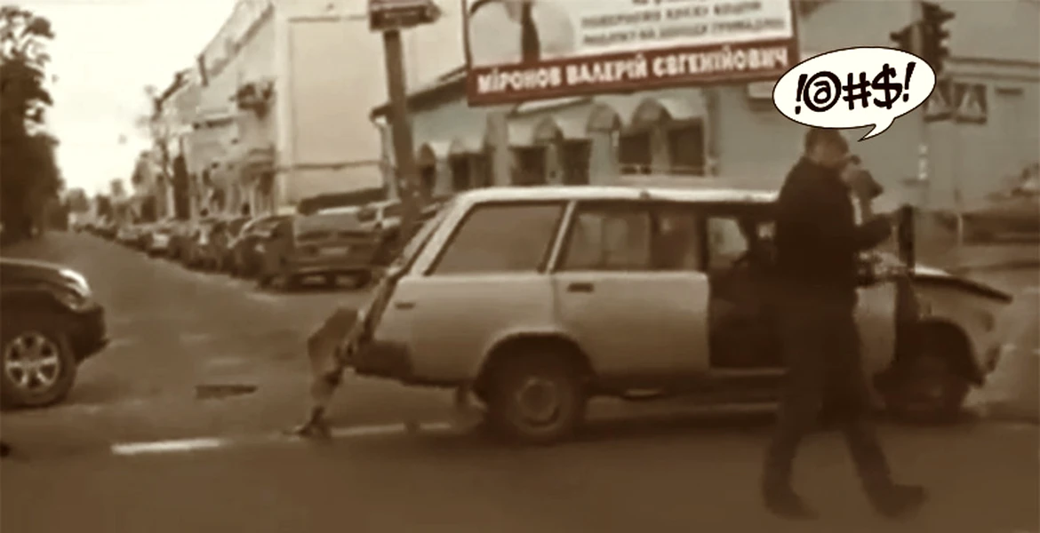 VIDEO: În Ucraina, un accident nu e un motiv de tras chiulul