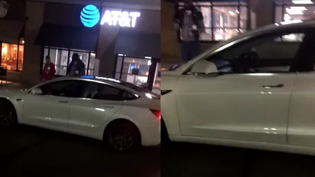 Reacţie epică a celui care vede o Tesla rulând autonom în parcare: „Nu e nimeni în maşina aia!” - VIDEO