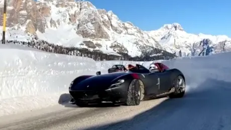 Drifturi pe zăpadă cu Ferrari Monza, mașina de aproape 2 milioane de euro