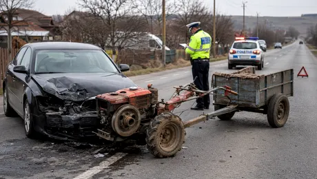 Accident cu motocultor în 2026. Cine plătește daunele, șoferul vinovat sau proprietarul utilajului agricol?