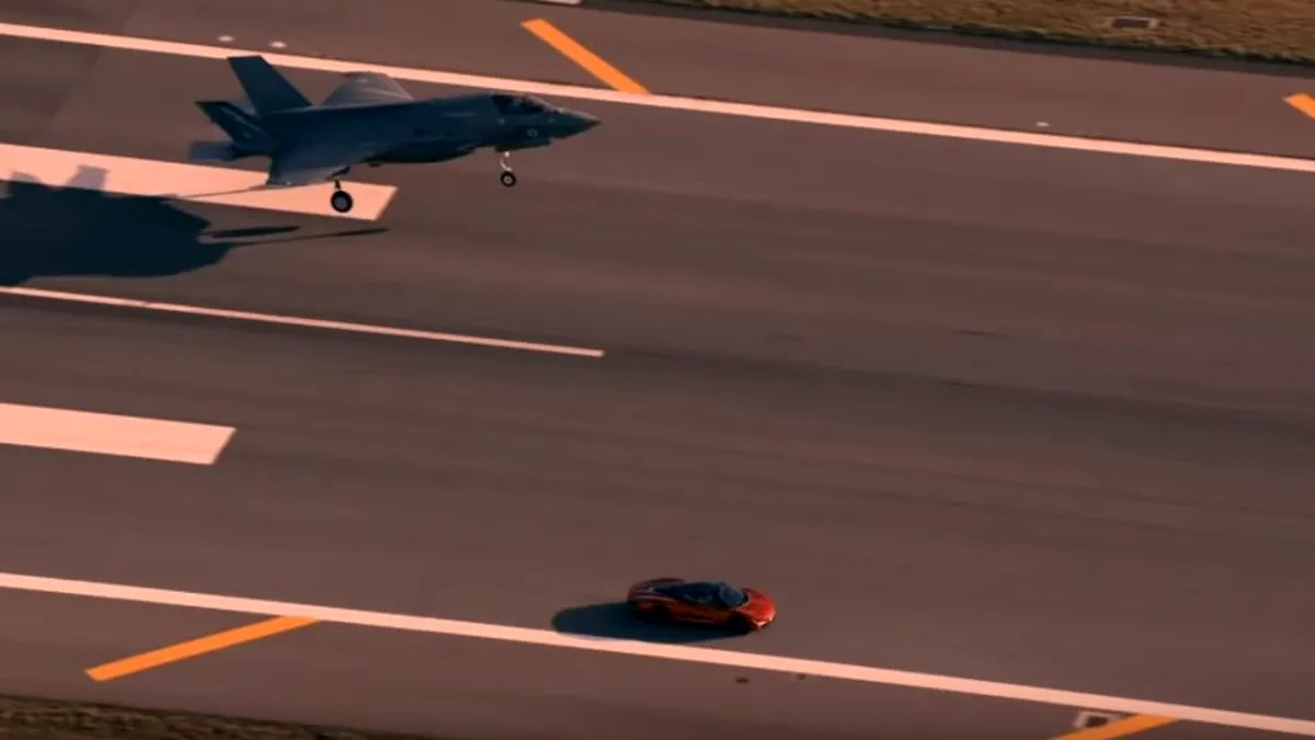 McLaren Speedtail vs F35 Fighter Jet. Când supercarurile se iau la întrecere cu avioanele de vânătoare