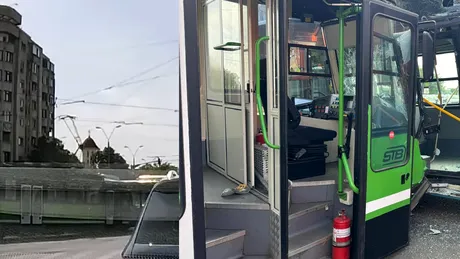 Două vehicule STB s-au ciocnit în București. Imagini șocante cu accidentul soldat cu 11 răniți - VIDEO