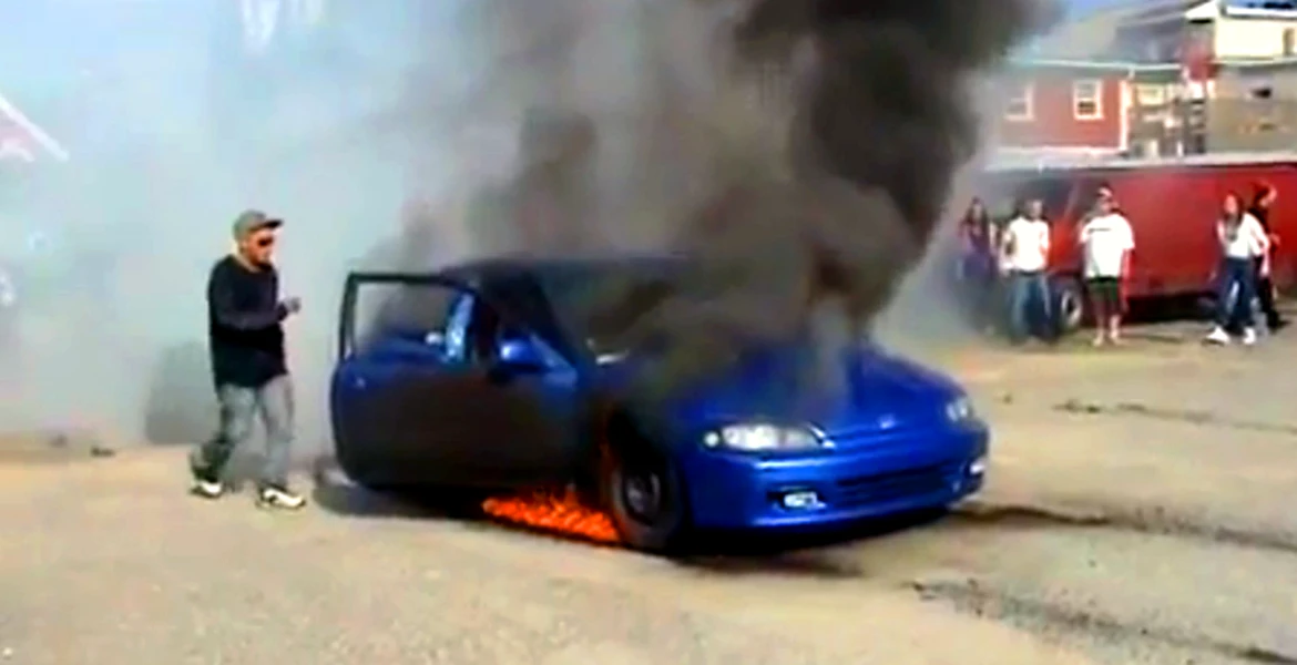 VIDEO: Burn-out terminat cu incendiu
