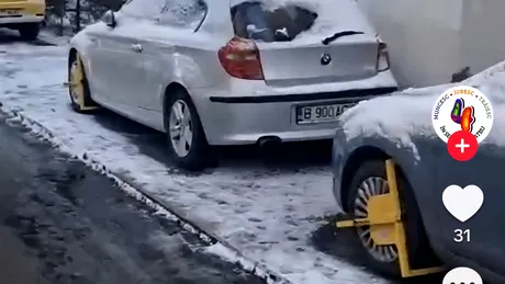 Șoferii care au parcat pe trotuar s-au trezit cu roțile blocate, în Sectorul 4. Primăria a postat imaginile pe TikTok