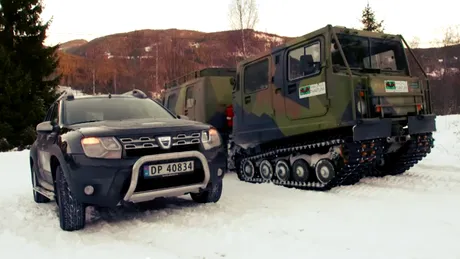Dacia Duster vs snowcat militar. Cine urcă mai sus pe zăpadă?