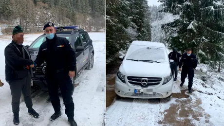 Jandarmii au ajutat un chinez să iasă cu mașina din zăpadă. Vehiculul era, de fapt, furat