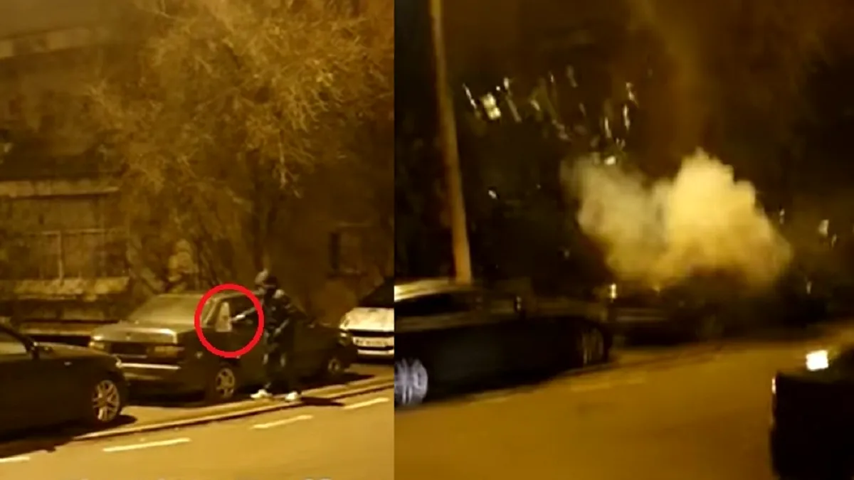Momentul în care un tânăr a spart geamul unei mașini și a aruncat în interior un obiect exploziv - VIDEO