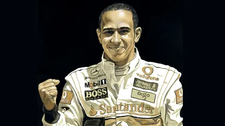 Lewis Hamilton pictură în ulei ars