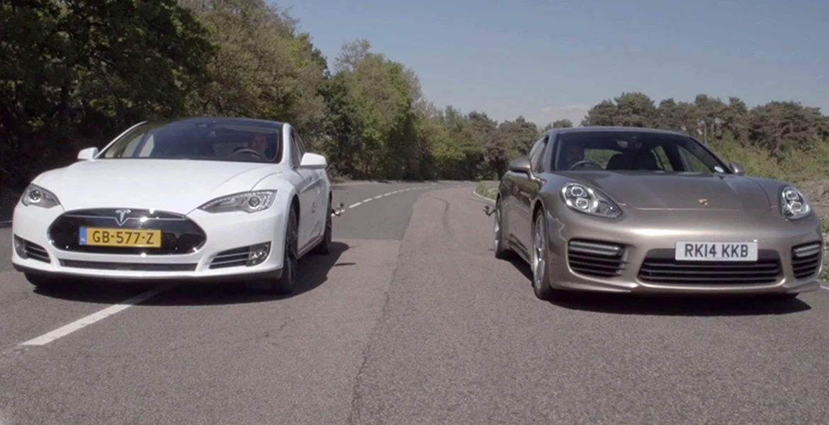 VIDEO: Tesla Model S P85D îşi încordează muşchii lângă Porsche Panamera Turbo S