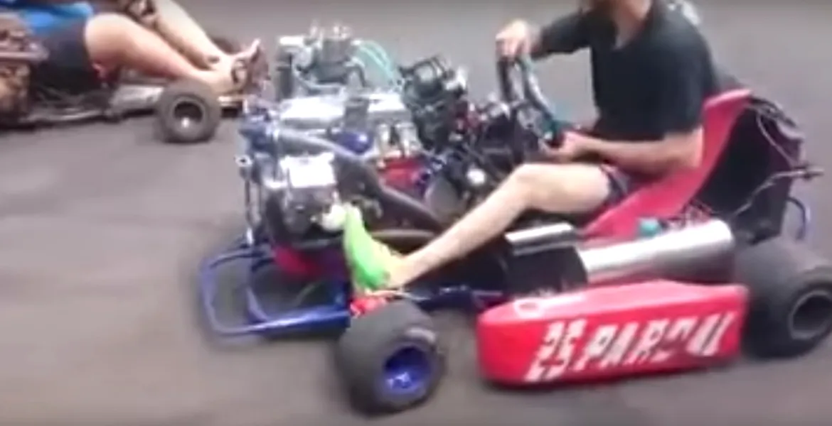 Brazilianul nebun care a montat un motor turbo cu 4 cilindri pe un kart – VIDEO