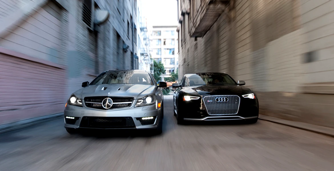 Duelul celor puternici: Audi RS5 versus Mercedes C63 AMG. VIDEO