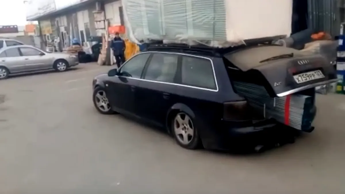 S-a zgârcit și n-a cerut livrare acasă. A cărat o tonă și jumătate de gips-carton cu Audi A6