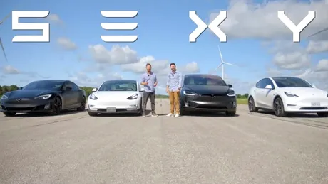 Tesla Model S, Model 3, Model X și Model Y, aliniate la start. Care este cea mai rapidă?