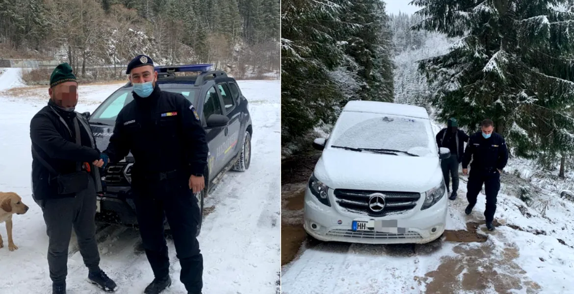 Jandarmii au ajutat un chinez să iasă cu mașina din zăpadă. Vehiculul era, de fapt, furat