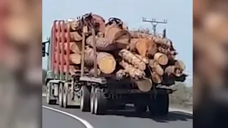 Un camion încărcat cu lemne a fost la un pas să provoace o tragedie - VIDEO