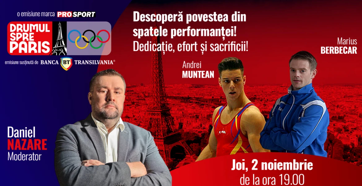 Andrei Muntean și antrenorul său, Marius Berbecar sunt invitații emisiunii ,,Drumul spre Paris’’ de joi, 2 noiembrie, de la ora 19:00