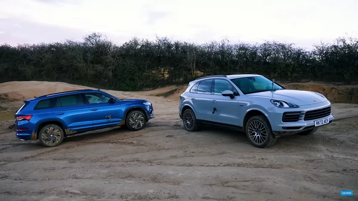 Skoda Kodiaq și Porsche Cayenne: Duel în off-road. Cine iese învingător - VIDEO
