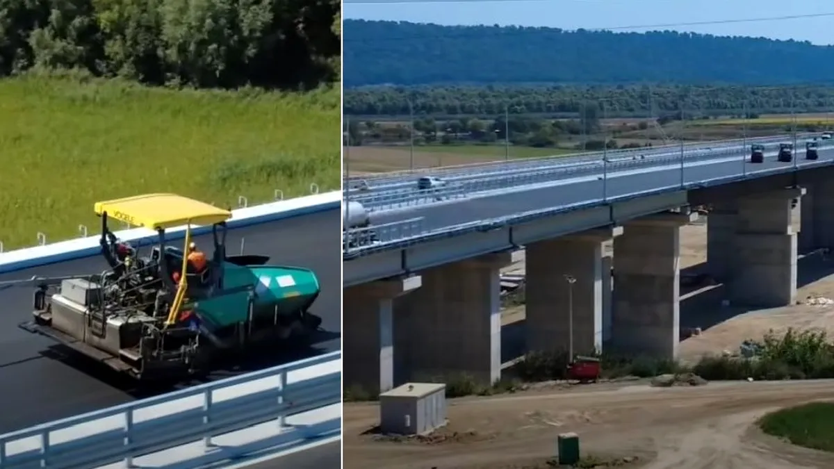 Video - Ultimul strat de asfalt este așternut pe pasajul A7 de la Cleja. Lucrările pe lotul 3 al Autostrăzii A7 se apropie de 90%.