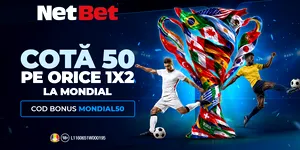 Cota 50 la orice pariu 1X2 pe Mondial (P)