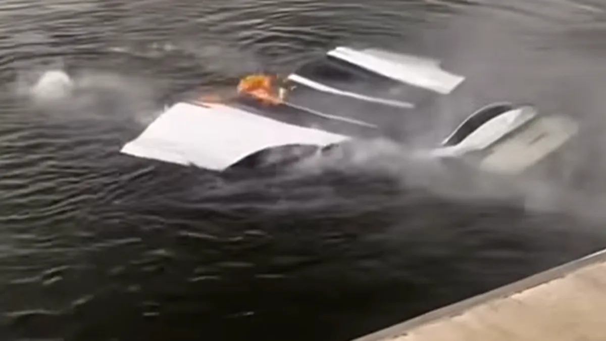 VIDEO | O Tesla Model X a ars în totalitate deși era complet scufundată în apă