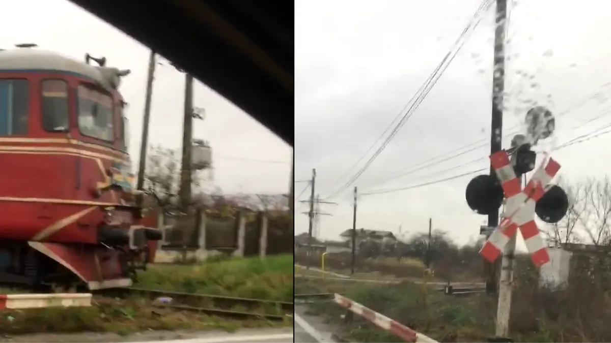 În Târgoviște trenul dă prioritate mașinilor. VIDEO cu locomotiva care stă la barieră