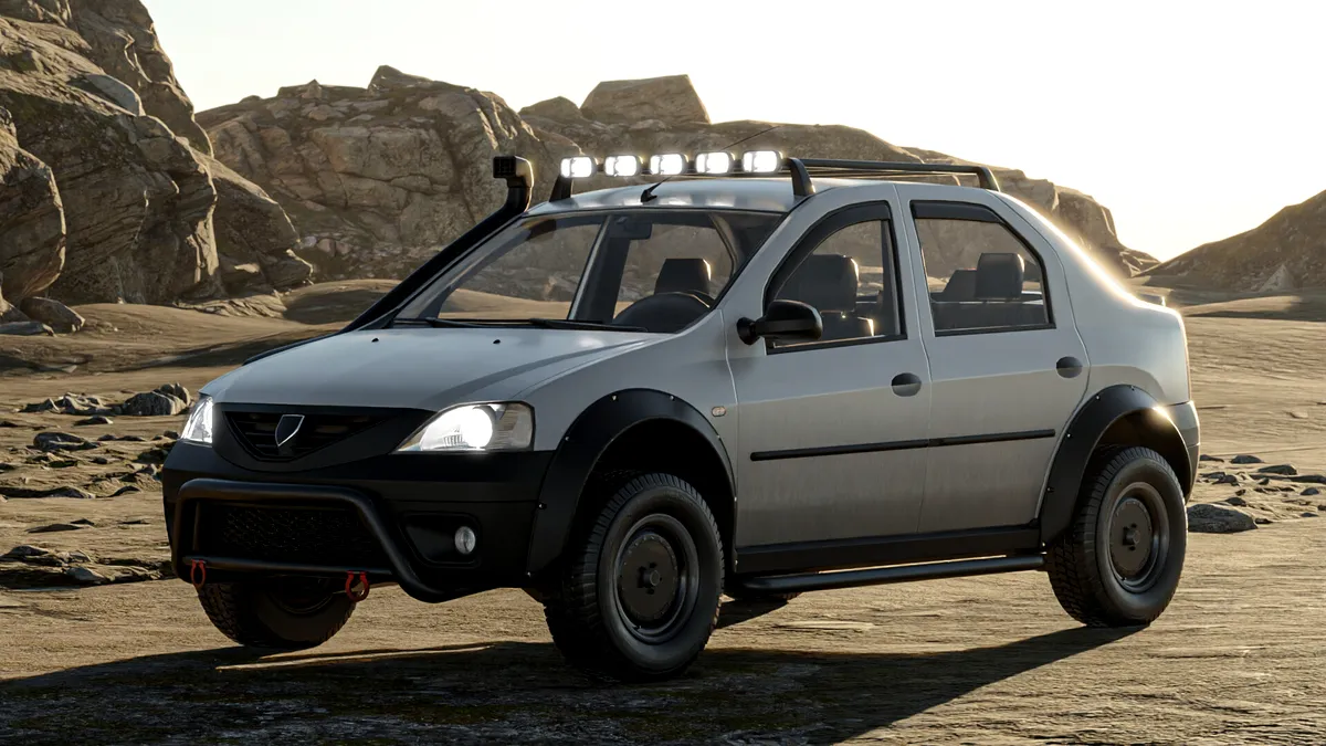 Dacia Logan, transformată într-un adevărat off-roader de un artist român - VIDEO