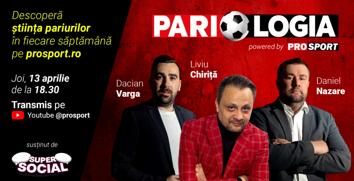 PROSPORT lansează PARIOLOGIA, o emisiune cu Liviu Chiriță, cel care a câștigat 165.000 de euro cu un bilet fabulos, jurnalistul Daniel Nazare și Dacian Varga, fost campion al României!