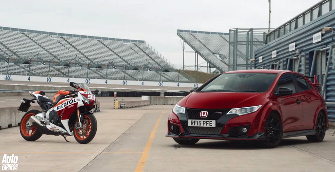 Honda Civic Type-R, aruncată în luptă împotriva celei mai rapide motociclete Honda [VIDEO]