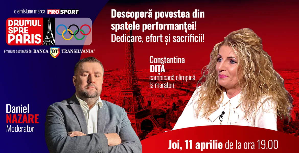 Fosta mare atletă română Constantina Diţă este invitata emisiunii ,,Drumul spre Paris’’ de joi, 11 aprilie, de la ora 19:00