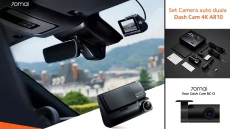 (P) 70mai Dash Cam 4K A810, cea mai nouă și performantă cameră auto duală 70mai - în varianta set (cameră parbriz A810 și RC 12 prima cameră de luneta 70mai cu HDR)