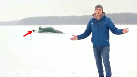 Momentul în care un Nissan 350Z se scufundă într-un lac înghețat în timpul unei filmări - VIDEO