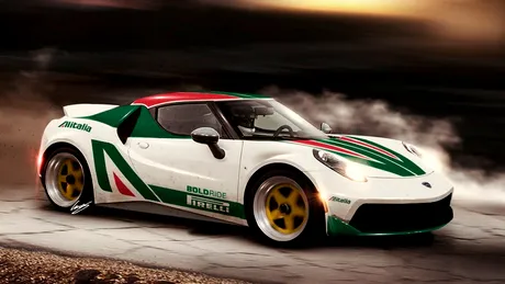 Pentru nostalgici: Alfa Romeo 4C, imaginată în culorile de raliu de pe Lancia Stratos