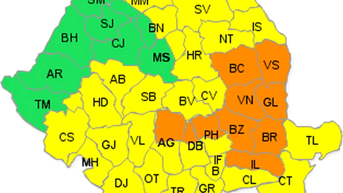 Cod portocaliu de viscol, ninsori şi polei în estul ţării, cod galben în aproape toată ţara