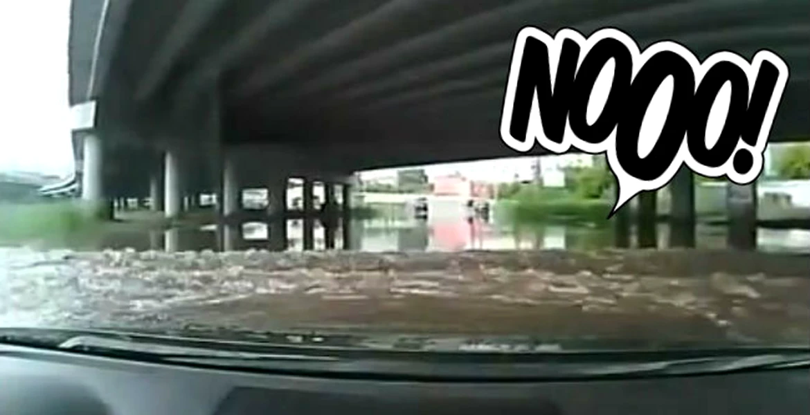 VIDEO: ploi şi pasaje inundate? Nu luaţi exemplul şoferului de faţă!