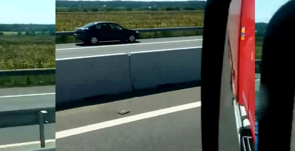 Un şofer a fost filmat în timp ce se deplasează pe contrasens, pe banda de urgenţă. Ce au declarat cei de la 112 – VIDEO