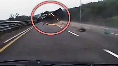VIDEO: Efectul unei explozii de cauciuc pe autostradă