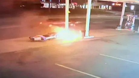 Incendiu la o benzinărie în urma unui burnout executat greșit (VIDEO)