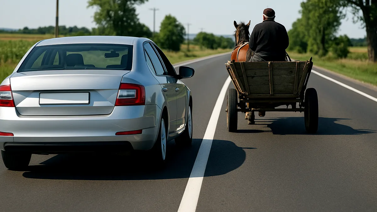 Regula surprinzătoare din Codul Rutier 2025: Cum se face depășirea căruței pe linia continuă