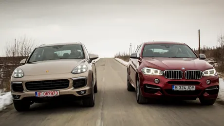 Test Porsche Cayenne Diesel & BMW X6 M50d. Etichete