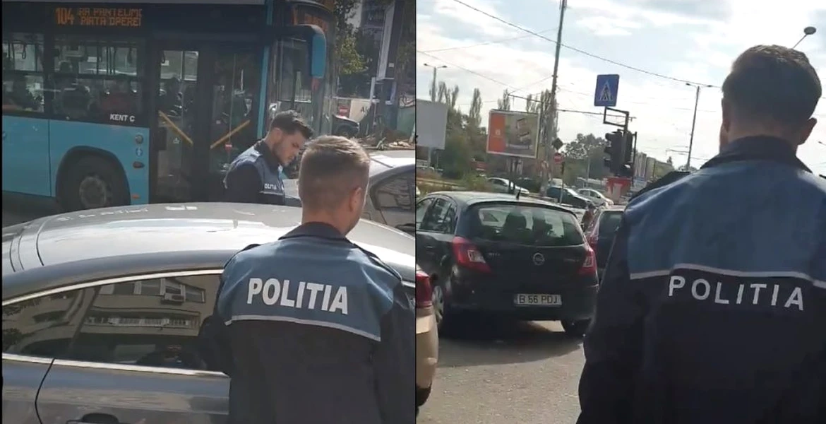 Doi poliţişti din Bucureşti lasă maşina „pe avarii” într-un loc nepermis şi merg la o casă de schimb valutar – VIDEO