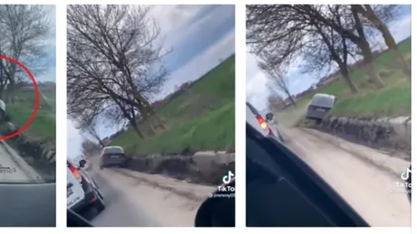 Imagini bizare cu un BMW care circulă prin șanț. VIDEO