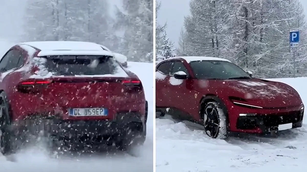 Primul video cu Ferrari Purosangue pe zăpadă