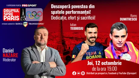 Scrimerul Iulian Teodosiu și antrenorul Rareș Dumitrescu sunt invitații emisiunii „Drumul spre Paris” de joi, 12 octombrie, de la ora 19:00