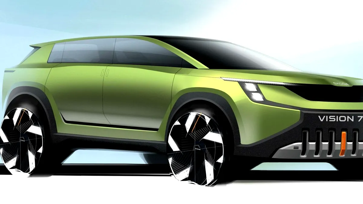 Skoda a publicat primele schițe de design cu exteriorul conceptului electric Vision 7S