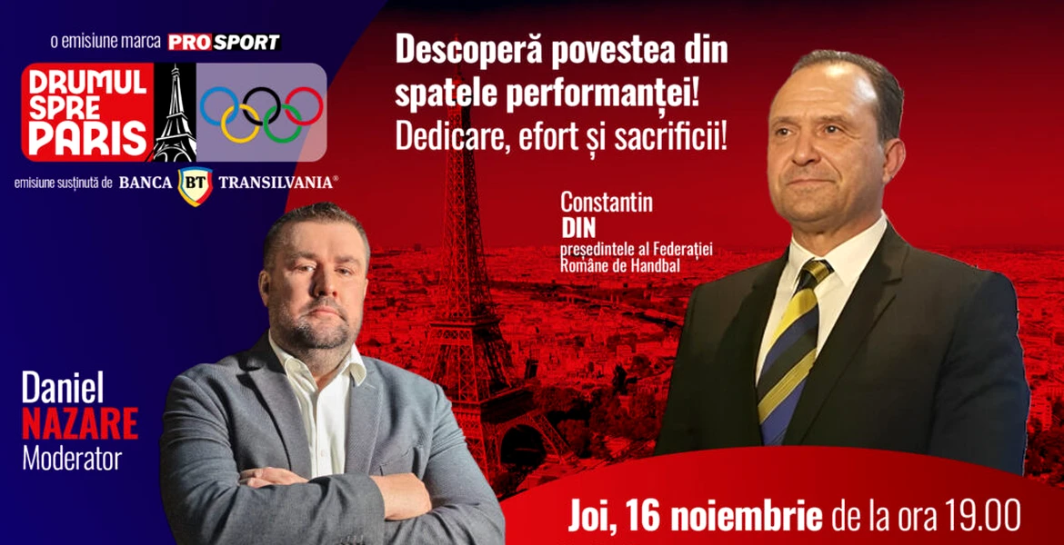 Constantin Din, președintele FR de Handbal, este invitatul emisiunii „Drumul spre Paris” de joi, 16 noiembrie, de la ora 19:00