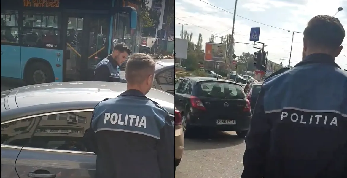 Doi poliţişti din Bucureşti lasă maşina „pe avarii” într-un loc nepermis şi merg la o casă de schimb valutar – VIDEO