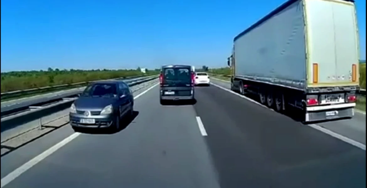 Tragedie evitată în ultima clipă pe autostrada A1. Șofer filmat când conduce pe contrasens | VIDEO