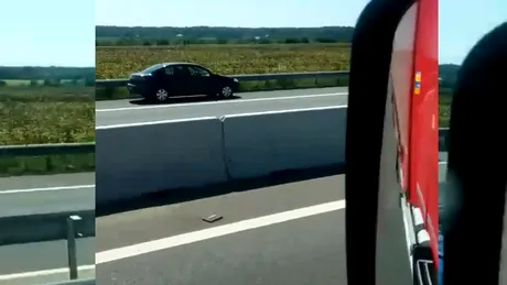 Un şofer a fost filmat în timp ce se deplasează pe contrasens, pe banda de urgenţă. Ce au declarat cei de la 112 - VIDEO