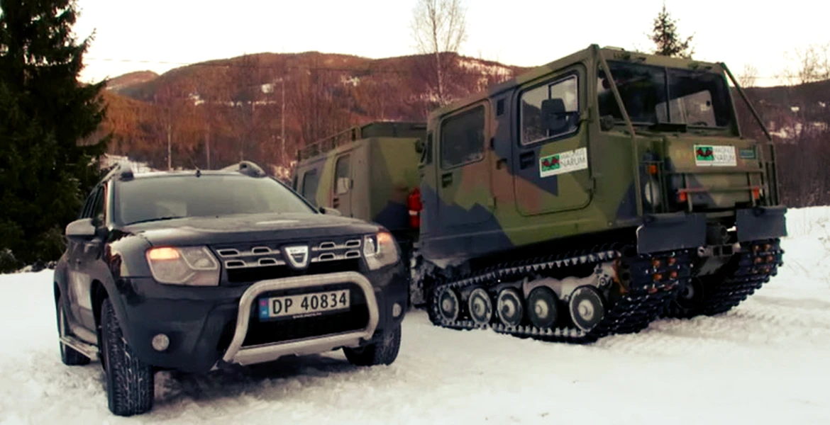 Dacia Duster vs snowcat militar. Cine urcă mai sus pe zăpadă?
